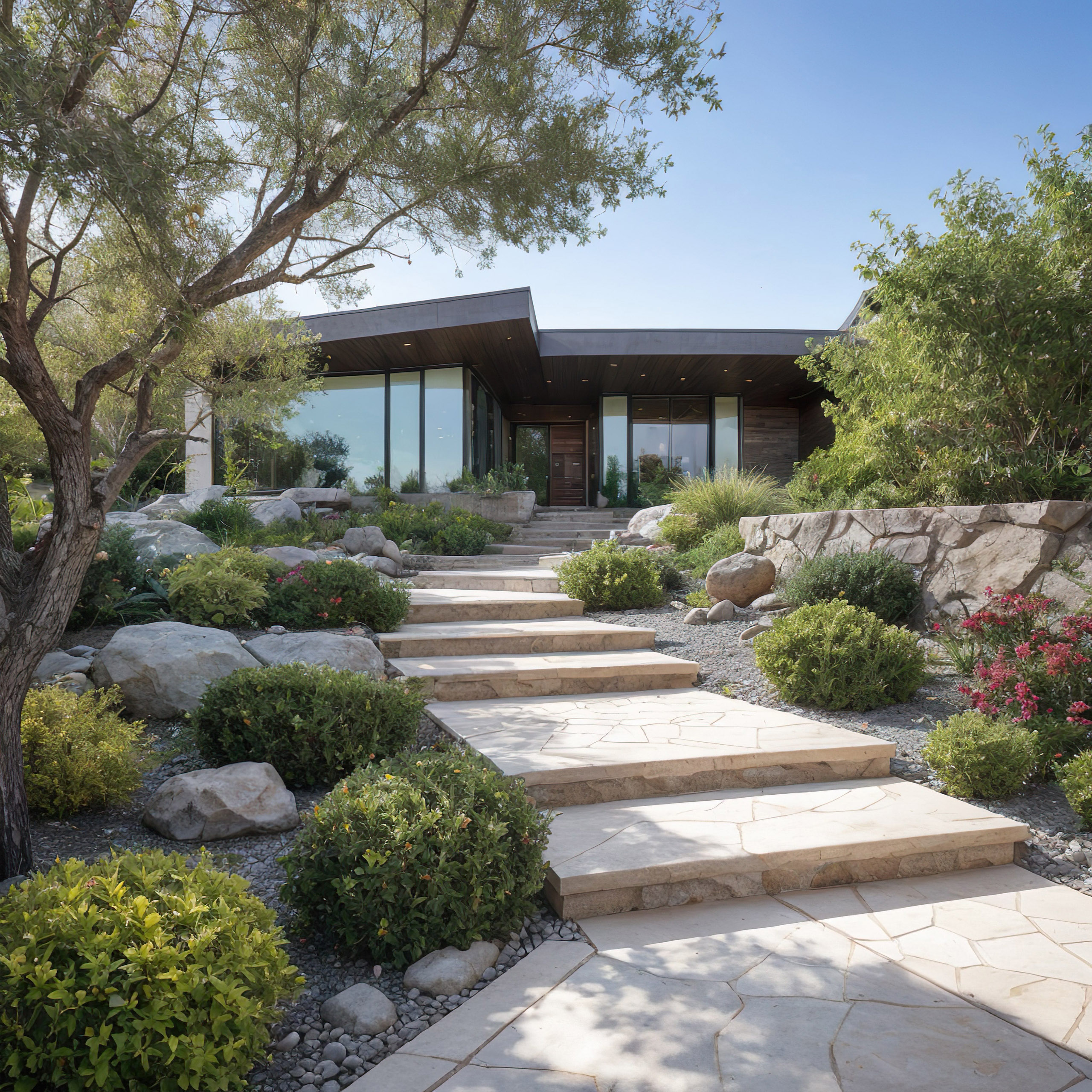 Modern house with desert landscape garden