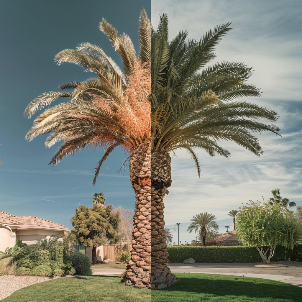 Palm tree with contrasting sky background