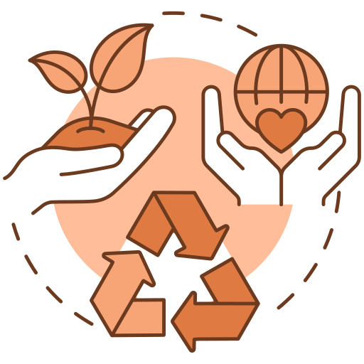 Sustainability icons: plant, earth, recycling symbol