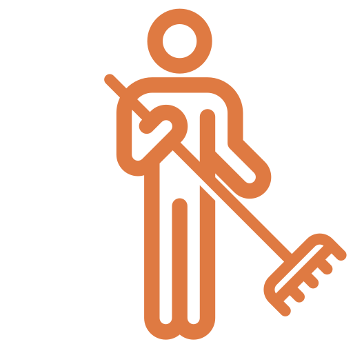 Icon of person holding a rake.