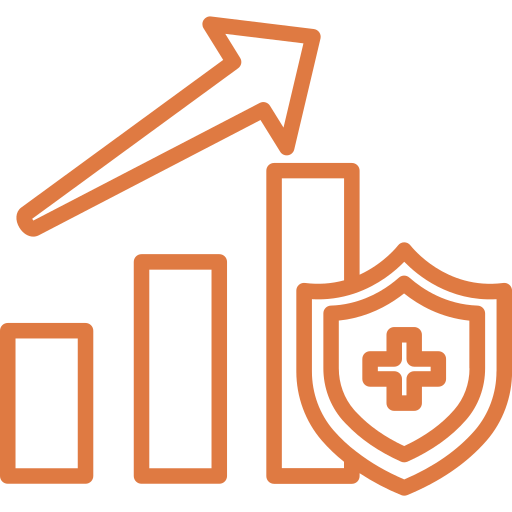 Healthcare growth chart with shield icon