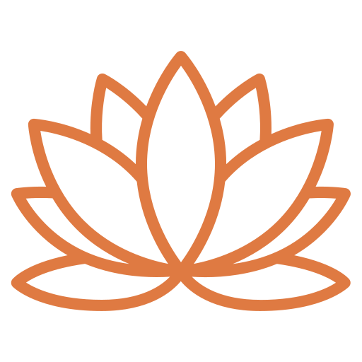 Orange lotus flower icon, symmetrical petals