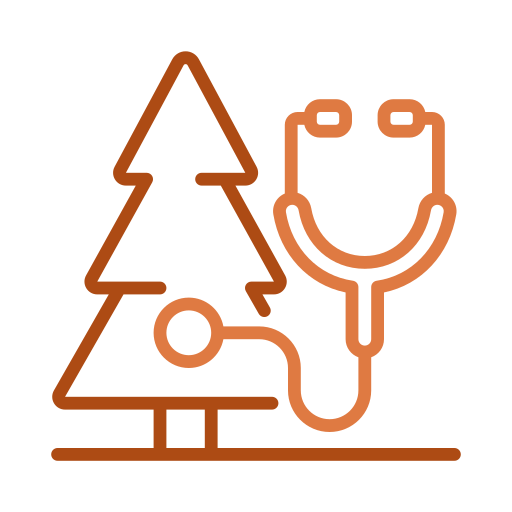 Tree with stethoscope symbolizing eco-healthcare.