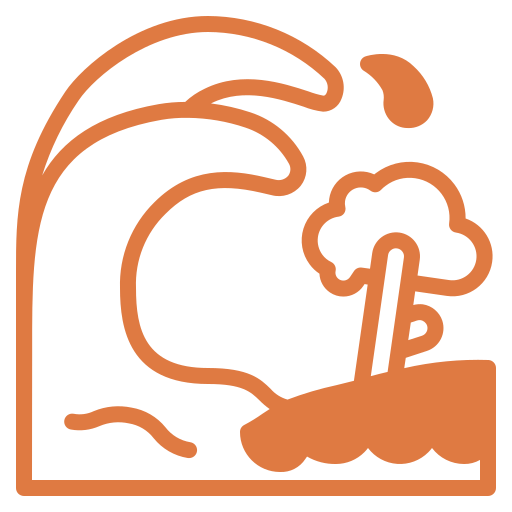 Tsunami wave approaching island with tree icon